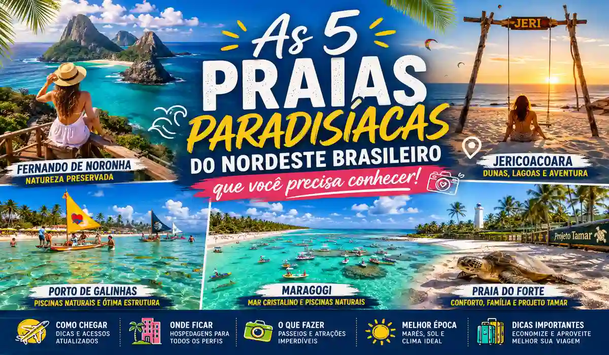 praias paradisíacas do Nordeste brasileiro com mar azul coqueiros areia clara e piscinas naturais
