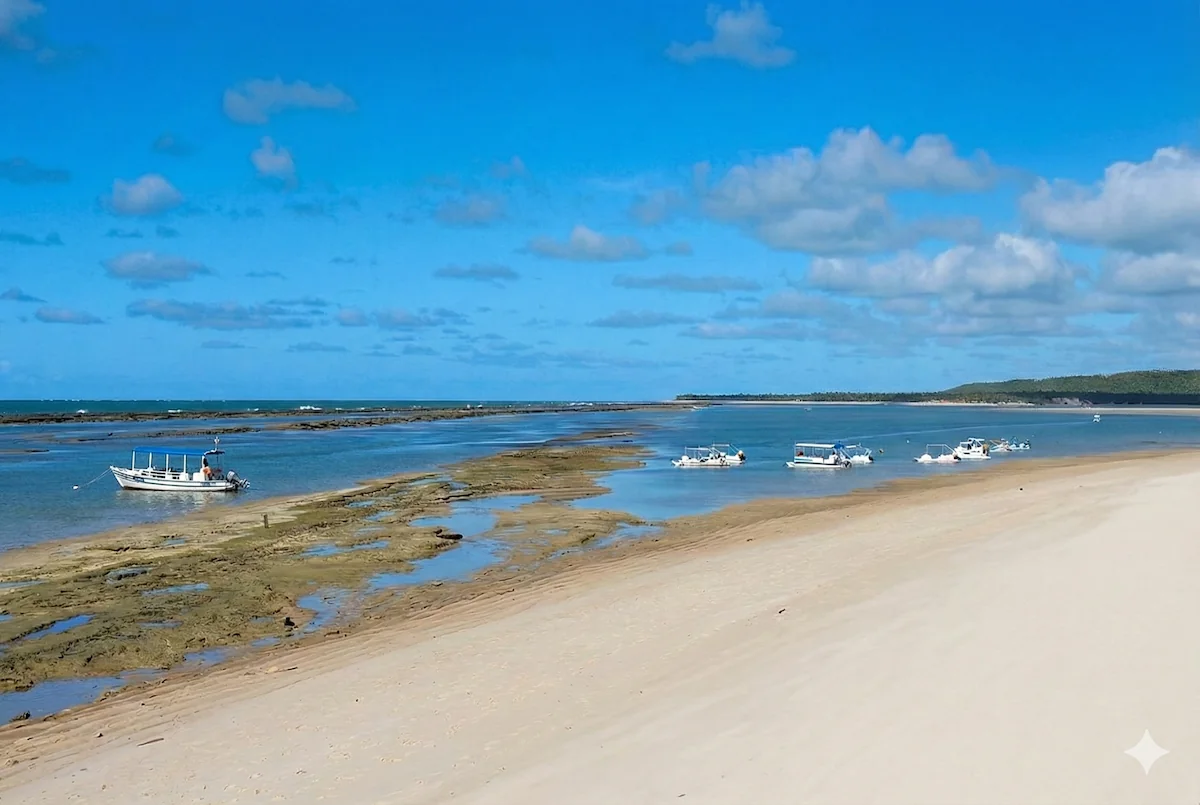 Vista aérea da barreira de recifes formando piscinas naturais na Barra de São Miguel, litoral sul de Alagoas.