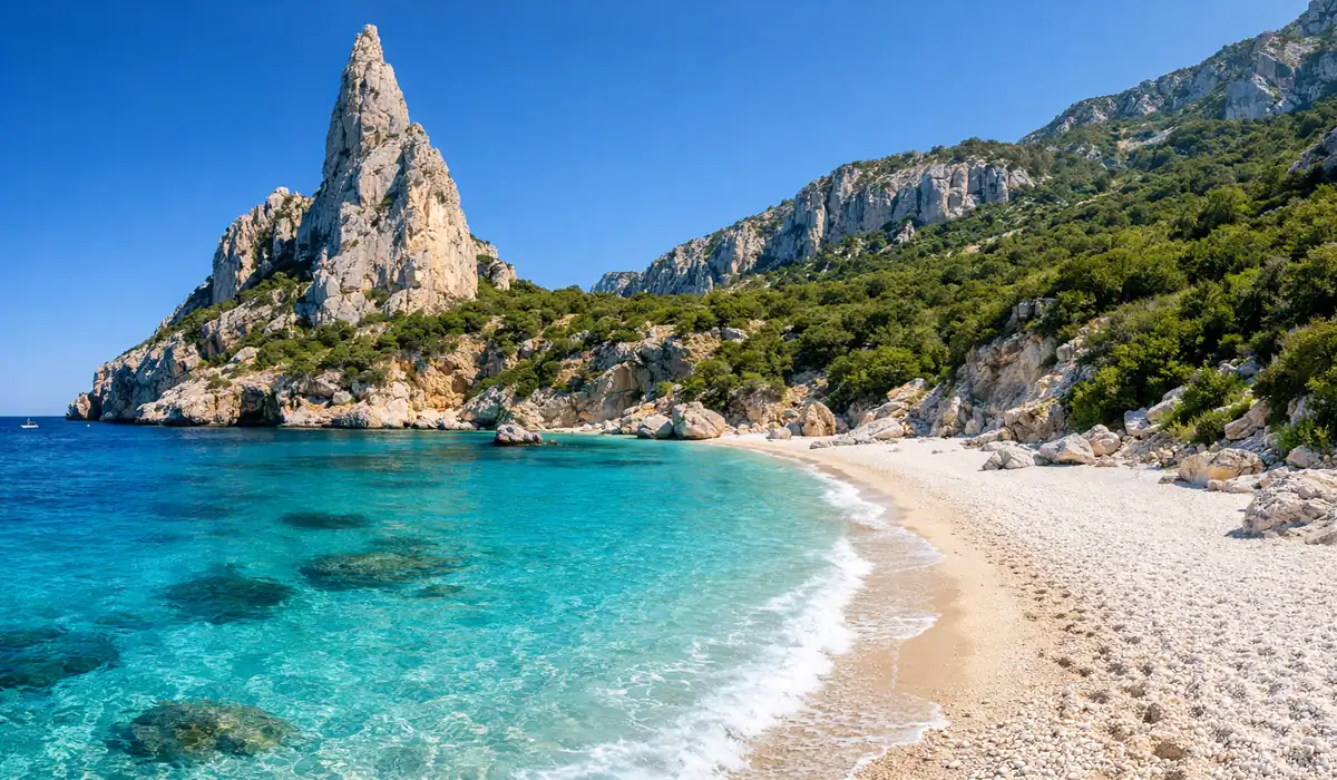 Vista da praia de Cala Goloritzé na Sardenha, eleita uma das melhores praias da Itália e do mundo