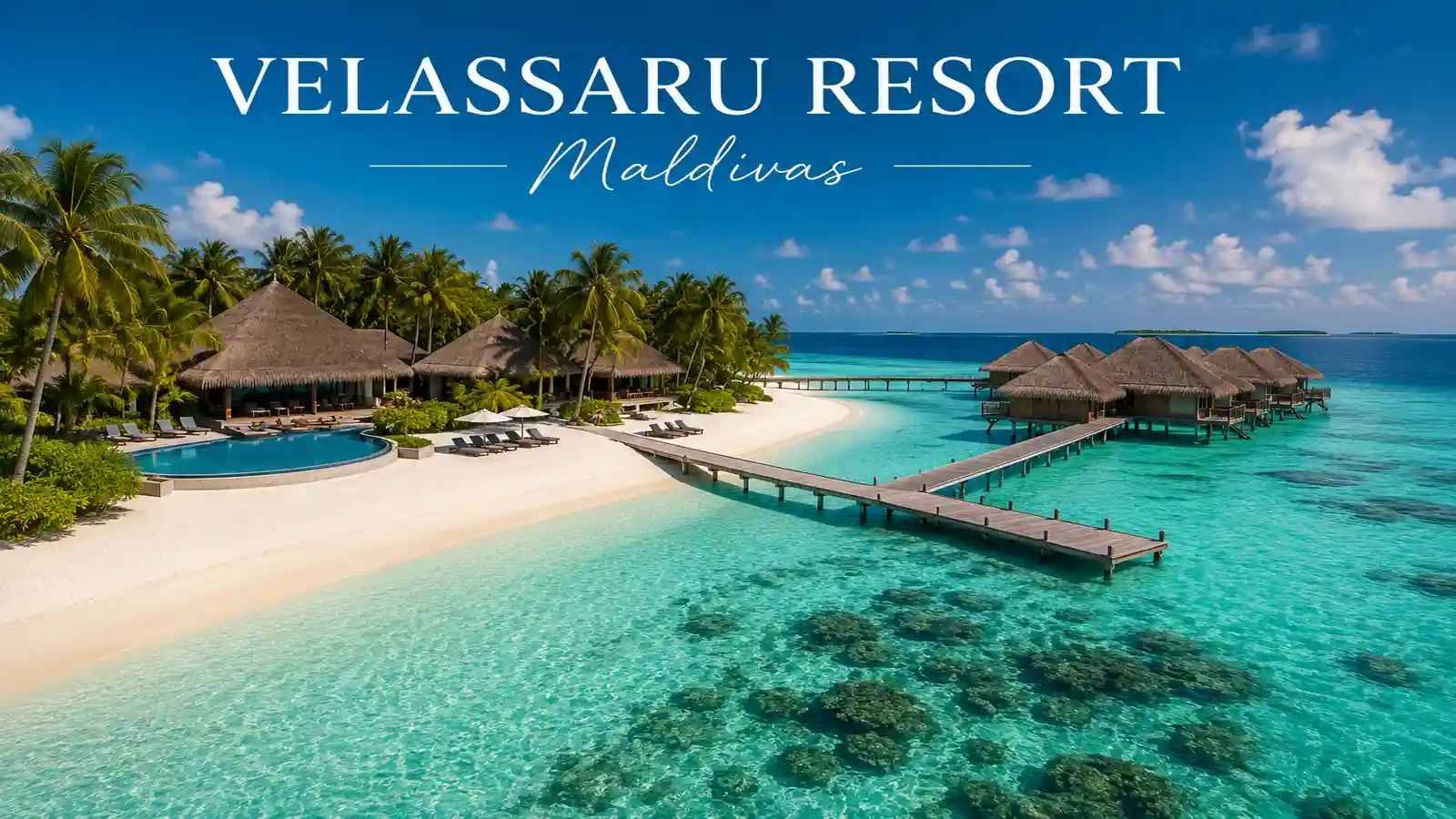 Velassaru Resort nas Maldivas com praia mar azul e villa sobre a água